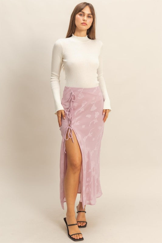 Elegant Floral Drawstring Maxi Skirt