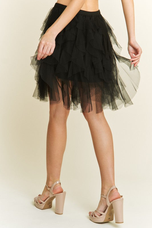 Cascading Tulle Mini Skirt in Black