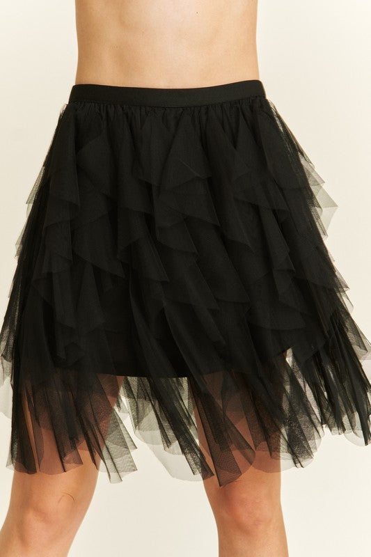 Cascading Tulle Mini Skirt in Black