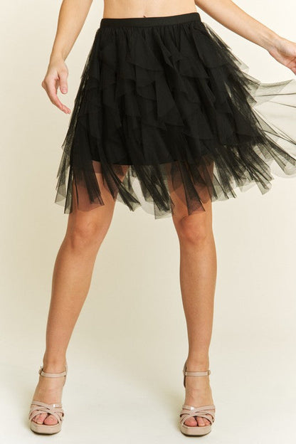 Cascading Tulle Mini Skirt in Black