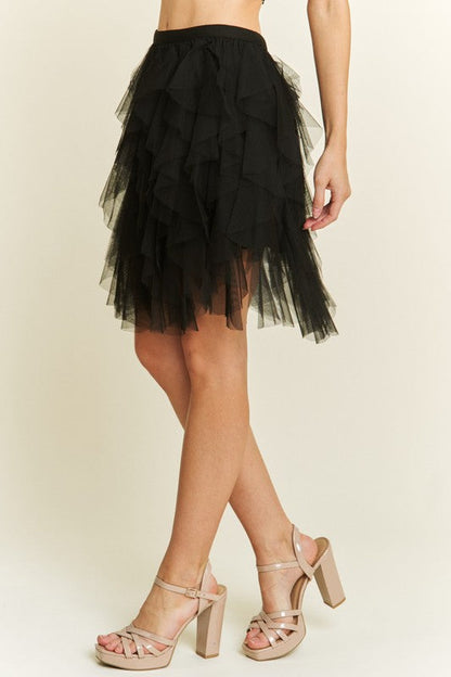 Cascading Tulle Mini Skirt in Black