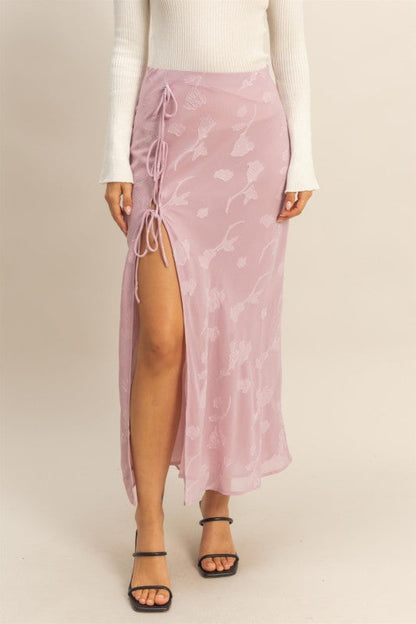 Elegant Floral Drawstring Maxi Skirt