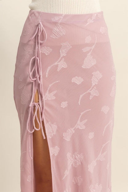 Elegant Floral Drawstring Maxi Skirt