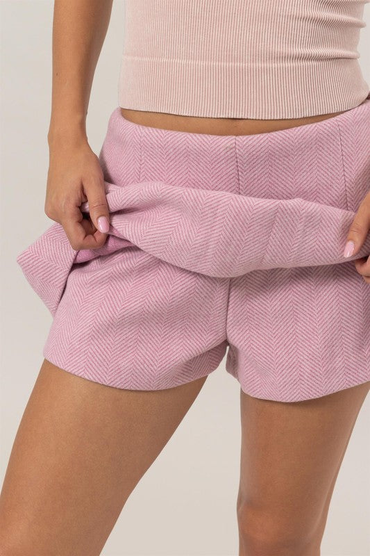 Herringbone Pleated Skort in Pink