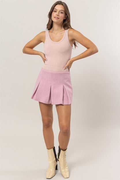 Herringbone Pleated Skort in Pink