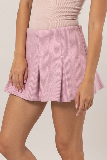 Herringbone Pleated Skort in Pink