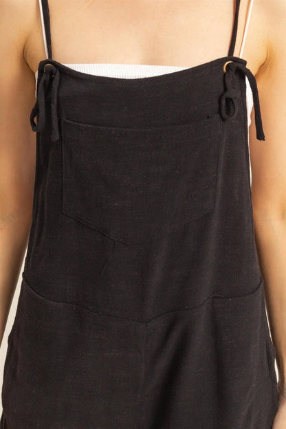 Classic Rayon Linen Romper in Black
