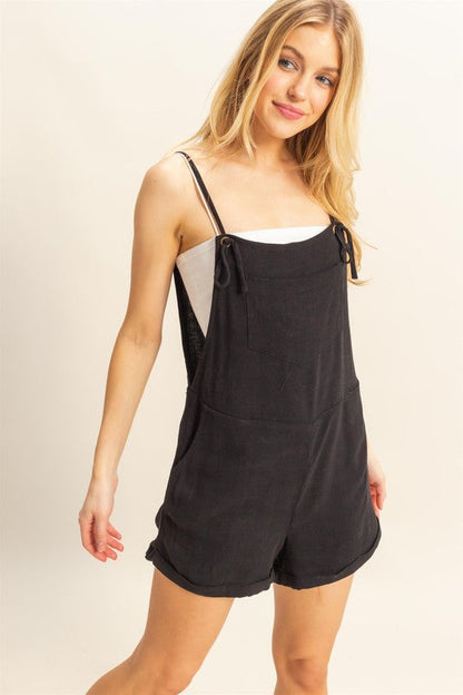 Classic Rayon Linen Romper in Black