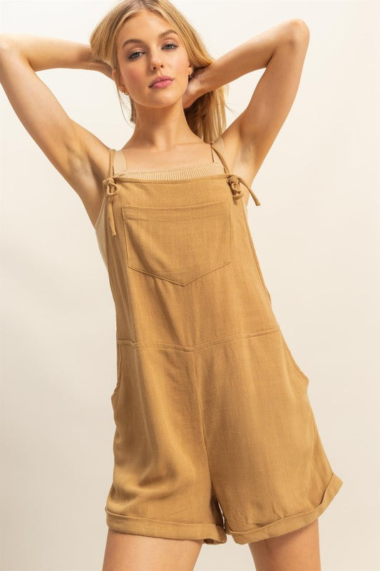 Rayon Linen Self Tie Straps Romper